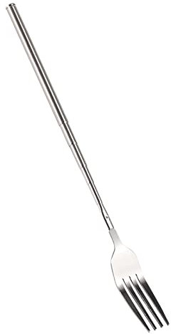Saluaqui Einziehbare MenüGabel, Dessertgabel mit Langem Griff aus Gegrilltem Obst, Gabel aus Edelstahl mit Verstellbarer Länge, Besteck 22–64 Cm