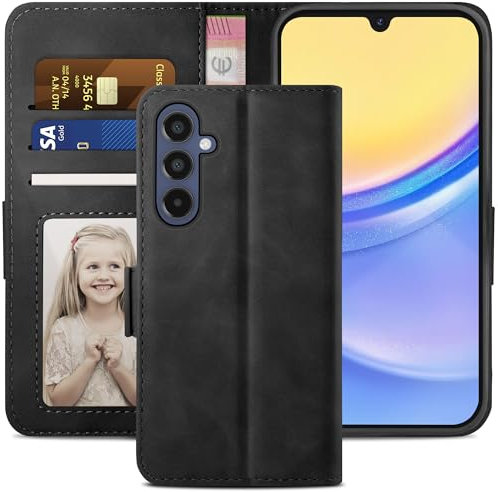YATWIN Handyhülle Kompatibel mit Samsung Galaxy A15 4G/5G Hülle, Klapphülle Samsung A15 Premium Leder Brieftasche Schutzhülle [Kartenfach] [Magnet] [Stand] Handytasche Case für Samsung A15, Schwarz