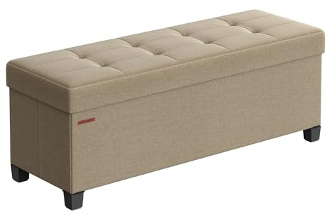 SONGMICS Storage Ottoman Bench, Foldable Foot Rest with Legs, 15 x 43 x 15.7 Inches, End of Bed Bench, Storage Chest, Load up to 660 lb, for Living Room, Bedroom, Entryway, Camel Brown ULSF018K01