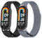 Jusy 2 Stück Armband Kompatibel mit Xiaomi Mi Band 8, Edelstahl Metall Ersatz Armband, Weich atmungsaktives, Magnetisches Maschenarmband - Schwarz&Grau