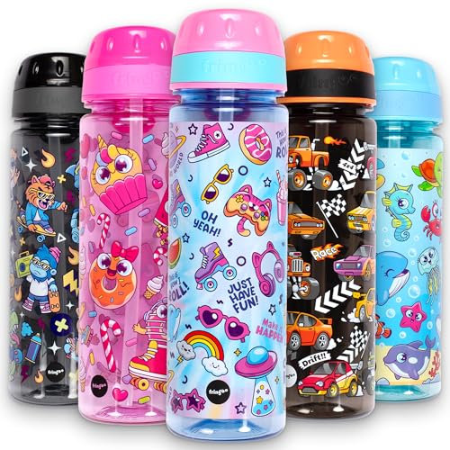 fringoo Bouteille d'eau scolaire pour enfants Bouteille d'eau en paille de 650 ml avec poignée de transport Bouteille d'eau scolaire 100% étanche sans BPA pour garçons très durable