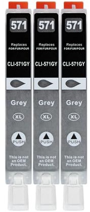 3 XL Druckerpatronen kompatibel zu CLI-571 GY Grau für Canon PIXMA MG7750 MG7751 MG7752 MG7753 TS8050 TS8051 TS8052 TS8053 TS9050 TS9055