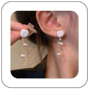 Cimenexe Böhmische Kamelie Perle Ohrringe Gold Barock Perle Tropfen Ohrringe Emaille Rose Blume Ohrstecker Retro Kamelie Blume Ohrringe Schmuck Für Frauen Und Mädchen Geschenke