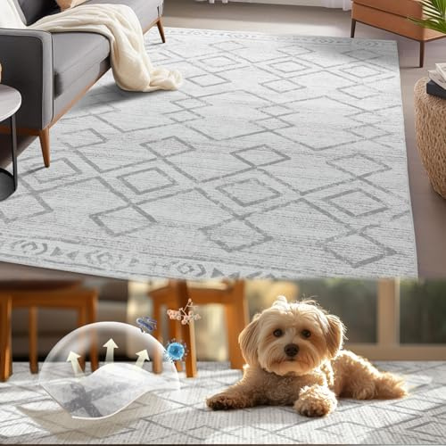 TOPICK Alfombra de Salón Lavable Delgada Moderna Geométrica Antibacteriana Plegable Suave Antideslizante para Dormitorio Habitación Infantil Salón Pasillo Baño 150x210