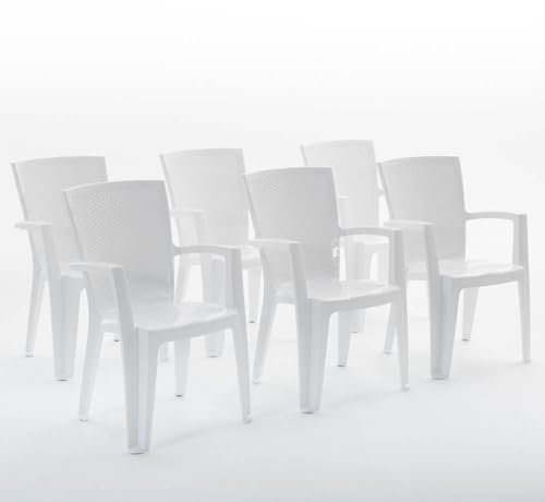 RATTATAN Diana - chaises empilables d'extérieur et de Jardin en résine Effet rotin avec accoudoirs (6, Blanche)