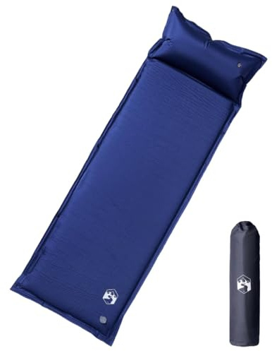 vidaXL Isomatte, Luftmatratze mit Integriertem Kissen Fußpumpe, Campingmatte Erweiterbar Selbstaufblasend, Schlafmatte, Marineblau 19D-Schaum