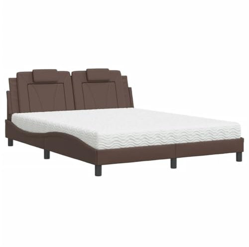 vidaXL Bett, Polsterbett Viana mit Matratze, Bettgestell Bettrahmen mit Lattenrost, Doppelbett Schlafzimmerbett, Braun 160x200cm Kunstleder