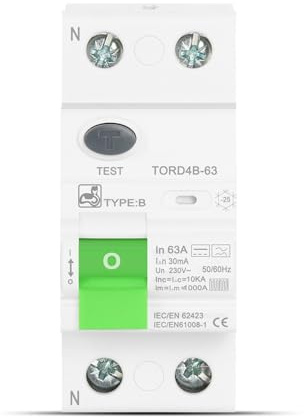 AMEHRU RCD differenziale Tipo B Interruttore differenziale Corrente differenziale 2P 4P AC 40a 63a 30ma 100ma 300ma 10KA Guida DIN 230V(40,2 Pole 30 mA)
