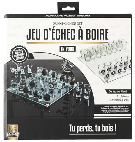 MISTER GADGET, MG3519, Jeu d'Échecs à Boire en Verre, Jeu d'Échecs à Boire en Verre, Couleurs : Blanc et Noir, Parfait pour Soirées et Cadeaux Amusants