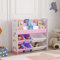 [en.casa] Étagère Enfant avec 3 Compartiments Ouverts et 6 Bacs de Rangement Bibliothèque à Motif Licorne Panneau de Particules Polyester PP Métal 78 x 86 x 27 cm Blanc Violet Rose