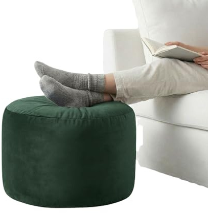 Kosiproducts Velvet Beanbag Ottoman Round Circle Footstool Pouf Chair Pouffe soft luxury Polyester (Bottle Green 45x45x45)