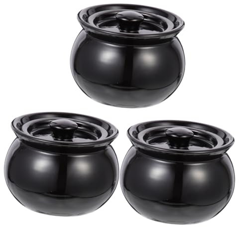 OKUMEYR 3 Piezas Vasija Tazones De Sopa De Cebolla Francesa Ollas De Barro Para Cocinar Tazón De Sopa Japonesa Sartenes Frasco Cazuela De Pasteles De Olla Paso Olla De Arroz Black Cerámica