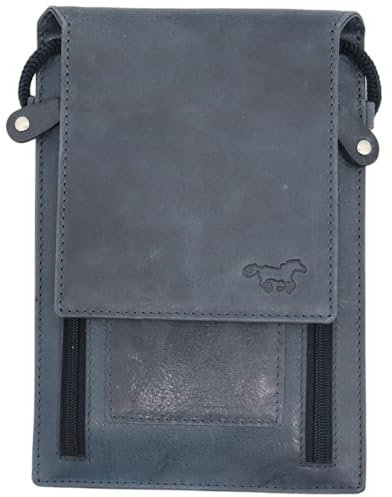 Safekeeepers Brustbeutel aus Leder - Brusttasche, Reisepass Tasche - Reisegeldbeutel, Reiseorganizer Herren Damen - Navy Blau