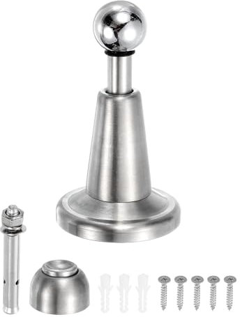 sourcing map Magnetic Door Stopper, 304 Stainless Steel Magnetic Door Stop Catch, Soft-Catch Brushed Nickel Hold Door Open Wall Mount for Bottom of Door, Silver
