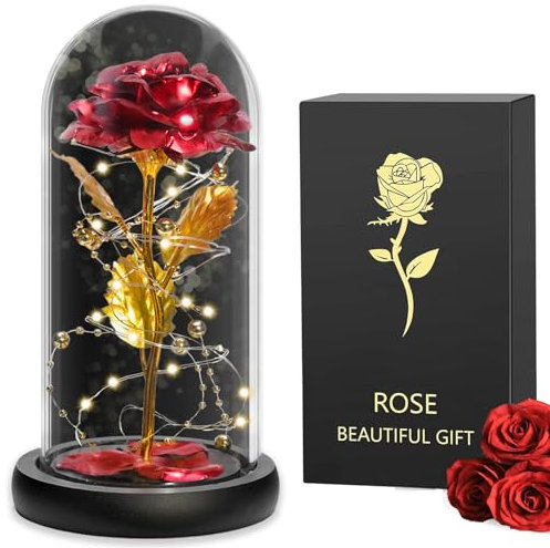 Ewige Rose im Glas – Geschenke für Frauen, Frauen, Rosen mit LED Lichtern, Weihnachtsgeschenke, Muttertagsgeschenke, Mama, Freundin, Oma & Frau