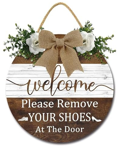 Geroclonup Welcome Please Remove Your Shoes Sign For Front Door Please Take Your Shoes Off Sign No Shoes Sign for House Please Take Off Your Shoes Sign Wall Hanging for Home Entryway Porch Door 28cm