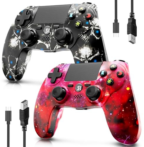 Controller Wireless per PS4, Controller Multipiattaforma da 2 Pezzi Compatibile con PS4/Pro/Slim/PC/iOS/Android/MacOS, con Doppia Vibrazione/Jack Audio da 3,5 mm/Touchpad Sensibile
