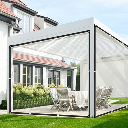 Bubuny Telone Impermeabile Trasparente con Occhielli, 2x3m Telone PVC Trasparente per Esterni, per Mobili da Giardino, per Balcone, Serra, Isolamento per Piante, per Mobili, Antipolvere