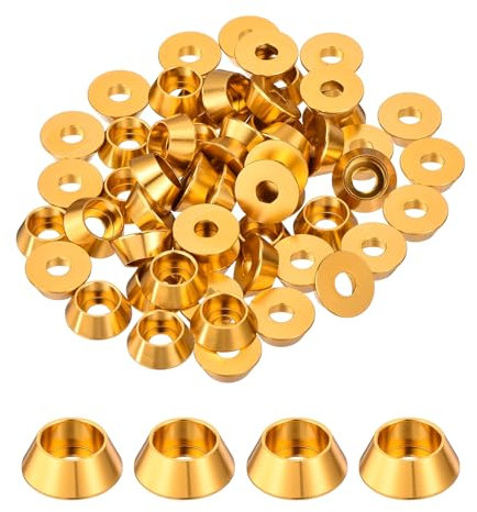 QUARKZMAN M4 Kegelbecher Unterlegscheiben, eloxierte Aluminium-Dichtungen Kegelkopf-Unterlegscheibe für Schraube RC/FPV/PC/Drone/Mechanische Zubehörteile Modellteile, Packung mit 60 (Gold)