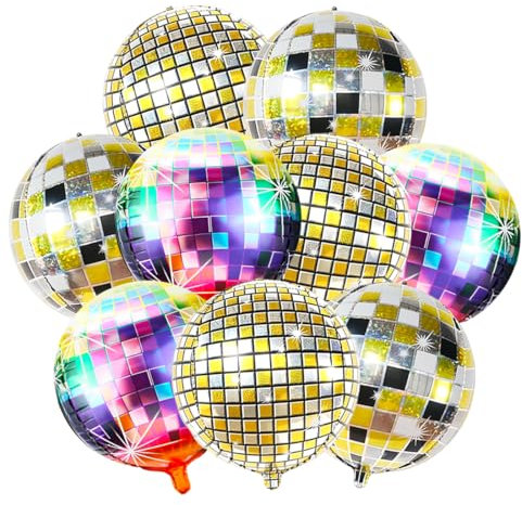 9 Stück Discokugel Luftballon, Disco Deko Helium Ballons, 4D Discokugel Folienballons Geburtstag, Disco Dekoration für Karneval Silvester Neujahr, Disco Party Dekoration