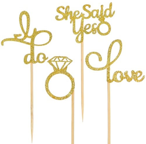 24 Pcs Engagement Cupcake Toppers,Wedding Cupcake Toppers He Asked She Said Yes Cupcakes Topper Decorations for Wedding Engagement Bridal Shower Party Cake Decorations