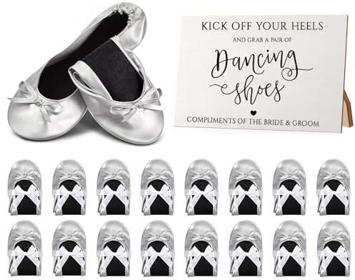 Jecery 24 Paar Brautdusche Zubehör Hochzeit Faltbar Ballett Flach Set Ballerina Schuhe Party Schild Tragbare Roll Up Reise Hausschuhe Hochzeit Tanzschuhe für Gäste Brautjungfer