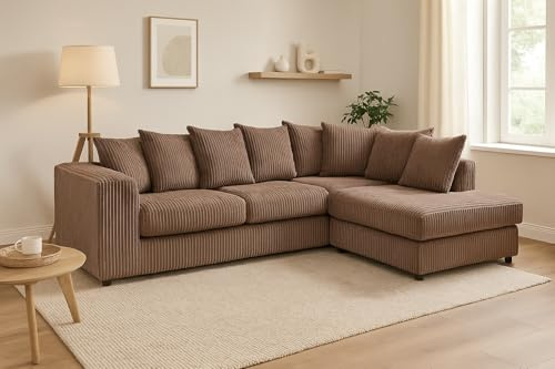 SQUAREBOXX Lennox Corner Sofa Set, Reversible Left/Right Hand Facing, Multiple Colours Available (Chocolate, Right Hand Facing)