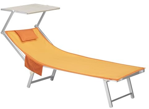 Intimitaly Strandtuch aus Mikrofaser mit Seitentaschen, aufblasbares Kopfstützenkissen, 190 x 70 cm, mit Gummibändern für Sonnenliegen (Orange)