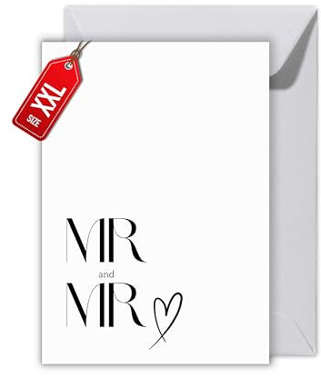 WBdesignz Hochzeitskarte „MR and MR mit Umschlag – stilvolle Karte für zwei Männer – moderne Hochzeit oder Verlobung – minimalistische Typo-Lovecard - LGBTQ+ (XXL DIN A4)
