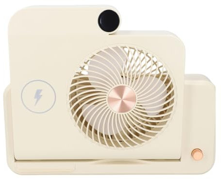 Drfeify USB Desk Fan Portable Fan 100 Speed Adjustable with Digital Display Silent Operation Wireless Charging for Home Office Dorms (Milk Coffee)