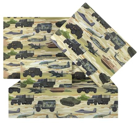 Armee-Militär-Geschenkpapier, 4 Bögen (50 x 70 cm), Camouflage-Geschenkpapier mit Panzern, Hubschrauber-Jets, Geburtstagsgeschenkpapier für Jungen