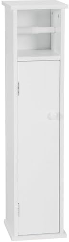wilko Kingston Toilet Roll Holder with 1 Door, White, 75 x 18cm, MDF, Gloss Finish, Freestanding Unit, Slimline Build, Durable Design