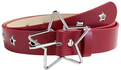 SEAUR Damen Gürtel Pentagramm Punk Stil Nieten Gürtel Verstellbarer Lederimitat Gürtel mit Stern Schnalle 2,8 * 105cm