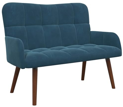 Owoxanthellate 2-Sitzer Sofa Blau Samt -Modernes Polstersofa 115 x 61 x 87 cm - Kompakte Couch für Wohnzimmer & Schlafzimmer - Elegantes Samtsofa mit Holzbeinen & Metallrahmen