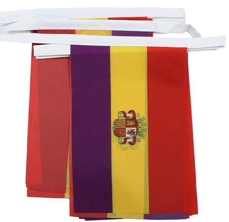 AZ FLAG Guirnalda 6 Metros 20 Banderas España Republicana Con Escudo 21x15 cm - Bandera La Republica Española 15 x 21 Cm - Banderines