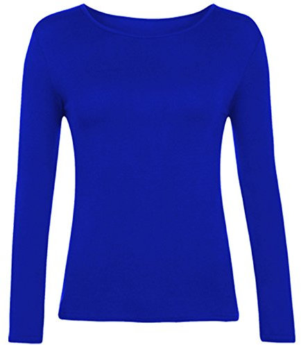 Women Long Sleeve T-Shirt Top Basic Casual Plain Stretch Vest Body Blouse Tee Layering, S/M 8-10, Royal Blue