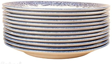 FranquiHOgar Lot de 12 assiettes en porcelaine blanche et bleue décorées de paysages anglais Ø 20 cm