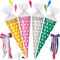 alles-meine.de GmbH Set Schultüte + 5 kleine Zuckertüten - bunter Farbmix - gelb/türkis/rosa/grau - Punkte weiß - 50 cm - rund - incl. Name und große Schleife - mit T..