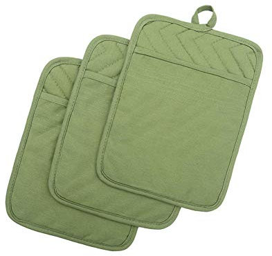 ANYI Cotton Pot Holders, Heat Resistant, Green, 3 Pack, 7 x 9