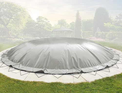 ANKO PLANEN Aufblasbare Poolplane rund AirDeluxe - 1360g/m² (2X 680 g/m²) - Poolabdeckung rund - wasserdicht & UV-beständig - Grau - Poolinnendurchmesser: 600cm