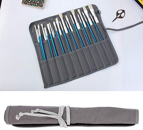 Garosa Estuche de lona gris para pinceles, rollo de lápices, dibujo, bocetos, bolsa de almacenamiento, estuche portátil para lápices, dibujo, pintura, herramienta artística para escuela, oficina, arte