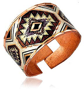 Flexibler Ring mit geometrischen Formen, Baum des Lebens, Friedenszeichen-Ring mit verschiedenen Designs, Farben und Hintergründen, Kupfer-Manschettenringe, handgefertigter Indianer-Schmuck