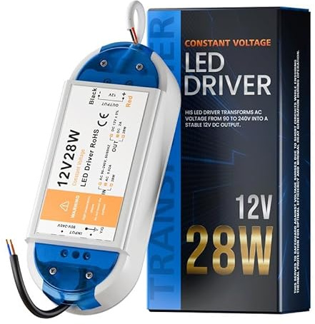 LED Transformer 12V 28W, Ultra Slim 12V LED Driver 240V AC to 12V DC 2A,Low Voltage Power Supply Constant Voltage for Strip Lights, Display and G4, MR11, MR16 Light Bulbs