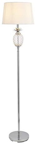 Clear Glass Pineapple Detailed Glass & Metal Floor lamp with White Linen Shade