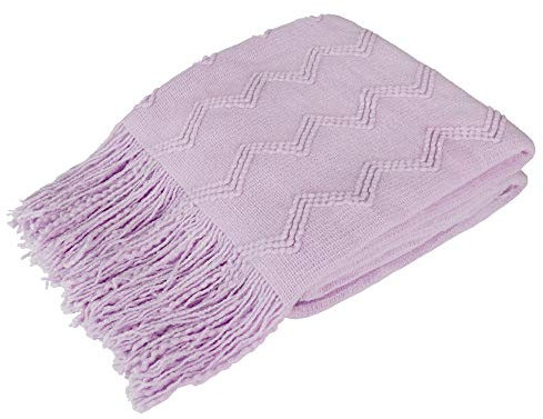 PAVILIA Light Purple Knit Throw Blanket Couch, Soft Knitted Boho Farmhouse Home Decor Woven Throw, Cozy Decorative Afghan Bed Sofa, Outdoor Summer Fall Gift Lightweight, Lilac Lavender Purple, 50x60