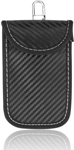 ECENCE 1x RFID Autoschlüssel Tasche, Keyless abgeschirmtes Schlüsseletui mit Diebstahlsicherung Schutzhülle mit Strahlenschutz Signalblocker Schlüsseltasche mit Schlüsselring Schwarz