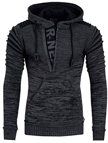 R-Neal Kapuzen-Pullover Herren Pullover Strick mit Kapuze Pulli Hoodie Zipper mit Front Brand Logo im Future Design 343