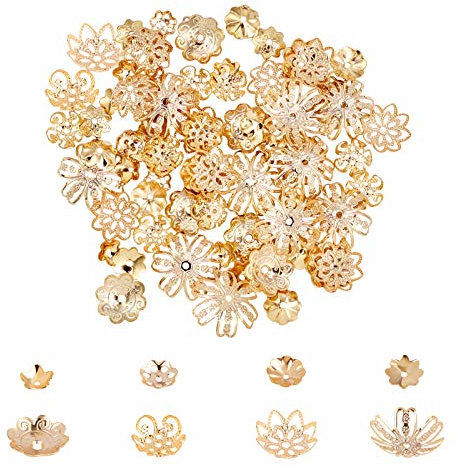 UNICRAFTALE 8 Formen Ca. 80 Stück 5-15mm Durchmesser Edelstahl Spacer Bead Caps Flower End Cap Spacer Golden Caps Spacer Beads Schmuckherstellung Perlen Caps Für Armband Halskette