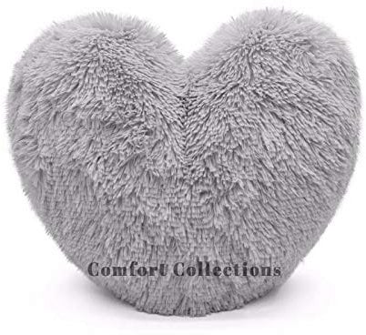 Cuddly Teddy Bear Fleece Super Soft 3D Heart Shape Fluffy Filled Cushion Cosy & Warm Home Decoration Gift For Loved One Valentine Day 100% Polyester Heart Cushion Silver 38cm x 38cm Approximate