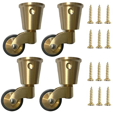 4x Ruedas de Latón Macizo,Ruedas para Muebles Tipo Taza de Latón Pulido Vintage Antiguo de 25mm,Ruedas Giratorias,Rueda de Goma,Carga 150Kg,para Muebles,Sillones,Sofá,con Tornillos
